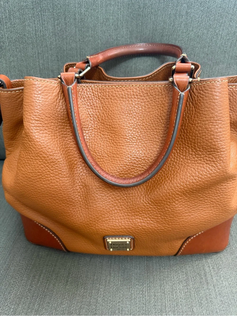 Dooney & Bourke Brenna Caramel Pebble Grain Leather Satchel Shoulder Bag